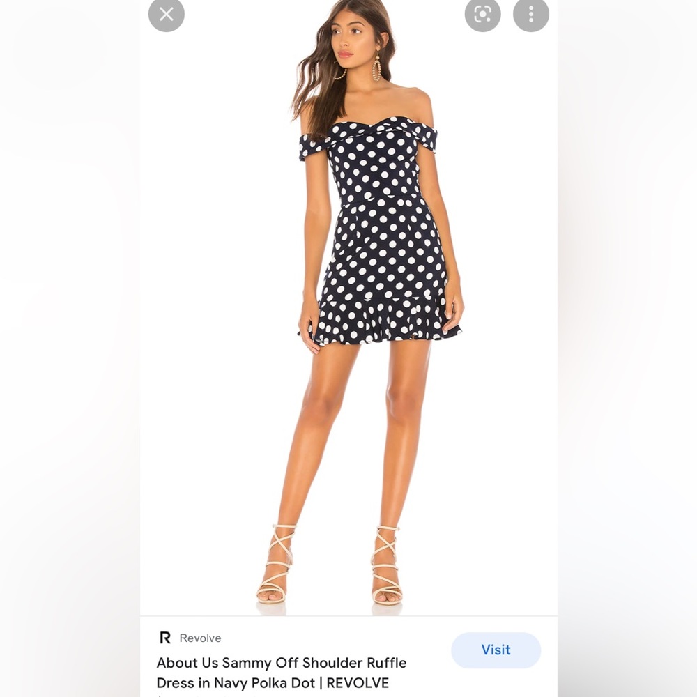 Great condition - About Us navy & white polka dot mini off the shoulder dress